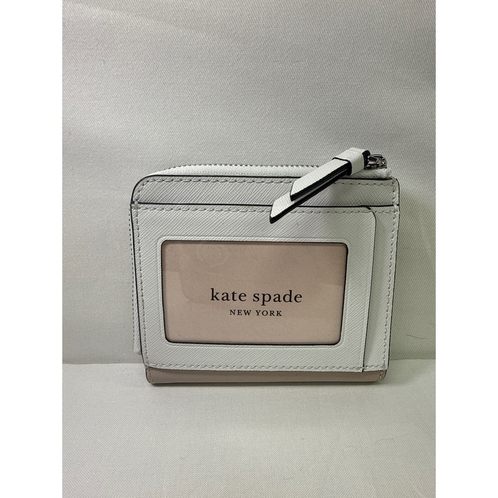 Kate Spade Bifold Wallet White/Beige Colorblock ID Window Zip Pocket NEW